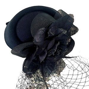 Classic BLACK Mesh Floral Design with net / Feathers Fascinator